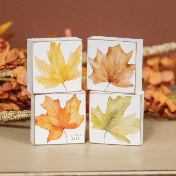 Hello Fall Watercolor Leaf Decorative Block - Four Color Options