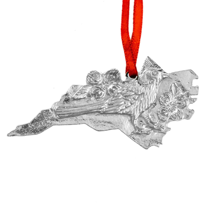 North Carolina Pewter Ornament - Cardinal & Dogwood