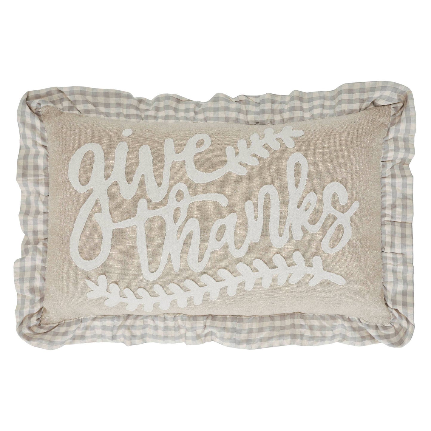 Give Thanks Gingham Ruffled Applique Throw Pillow - 22" x 14"