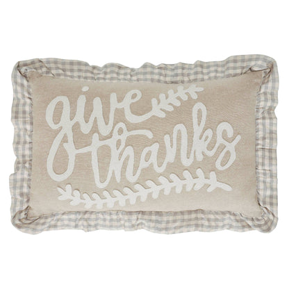 Give Thanks Gingham Ruffled Applique Throw Pillow - 22" x 14"
