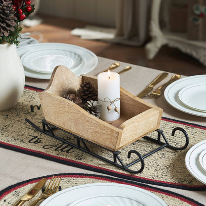 Natural Wood Christmas Sleigh Tabletop Decor