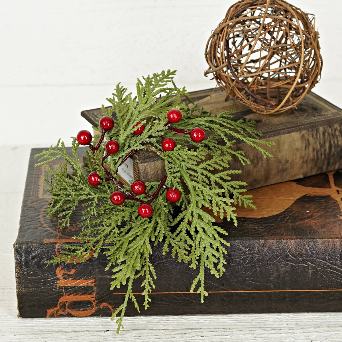 Superior Real Touch Mix Cedar with Red Berries Taper Candle Ring