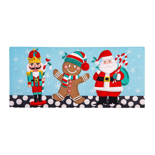 Christmas Icons Evergreen Sassafras Door Mat Insert - Nutcracker, Gingerbread and Santa