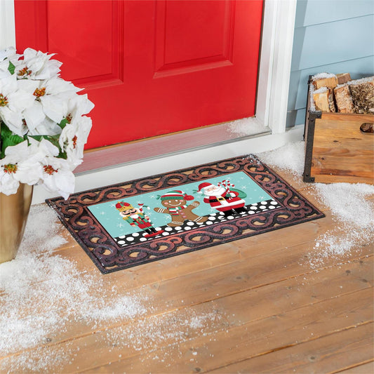 Christmas Icons Evergreen Sassafras Door Mat Insert - Nutcracker, Gingerbread and Santa