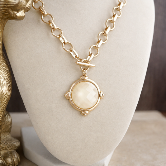 Gold Toggle Pendant Chain Necklace With Colored Stone Options