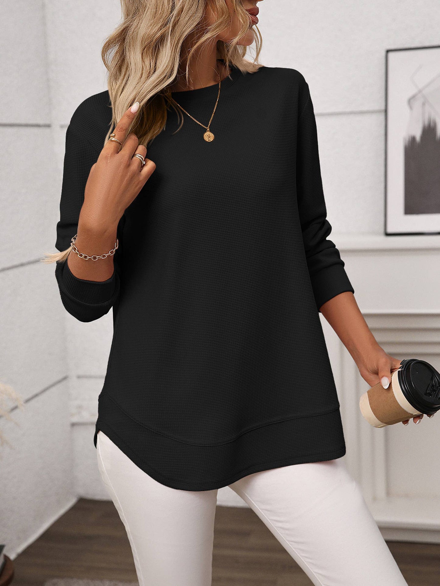Waffle Casual Long Sleeve Top - Color Options