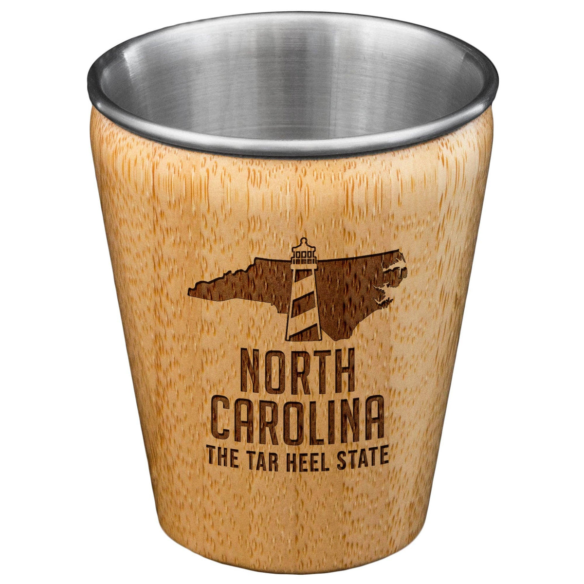 North Carolina Bamboo Shot Glass With Stainless Steel Interior