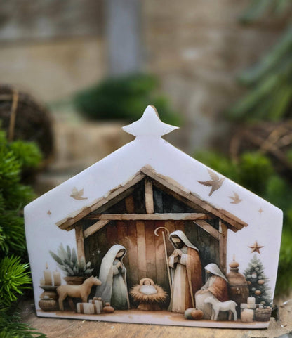 A Star Is Born Nativity Block Sign Tabletop Decor