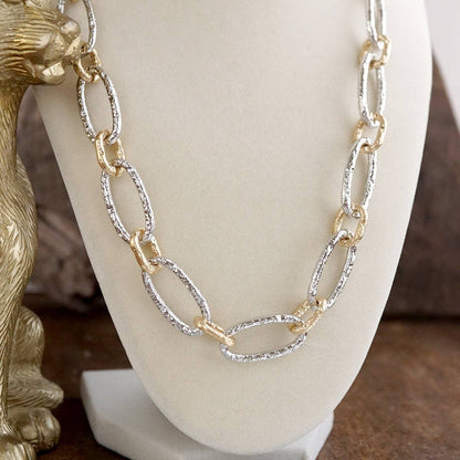 Elongated Textured Two Tone Chain Necklace