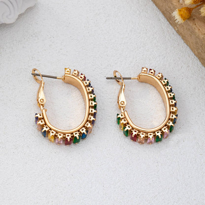 Multicolor Baguette Crystal Hoop Earrings