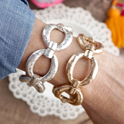 Sunlit Orbit Chunky Hammered Link Stretch Bracelet