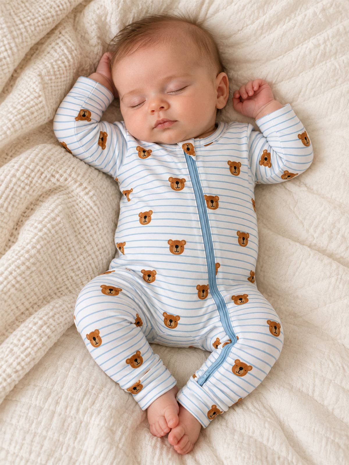 Blue Bear Stripe / Organic Cotton 2-Way Zip Romper - Infant