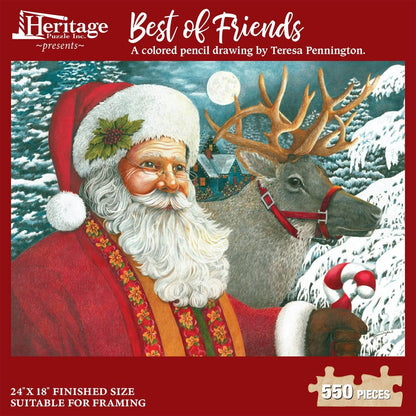 Santa and Reindeer Best of Friends 550 Piece Heritage Puzzle - Christmas