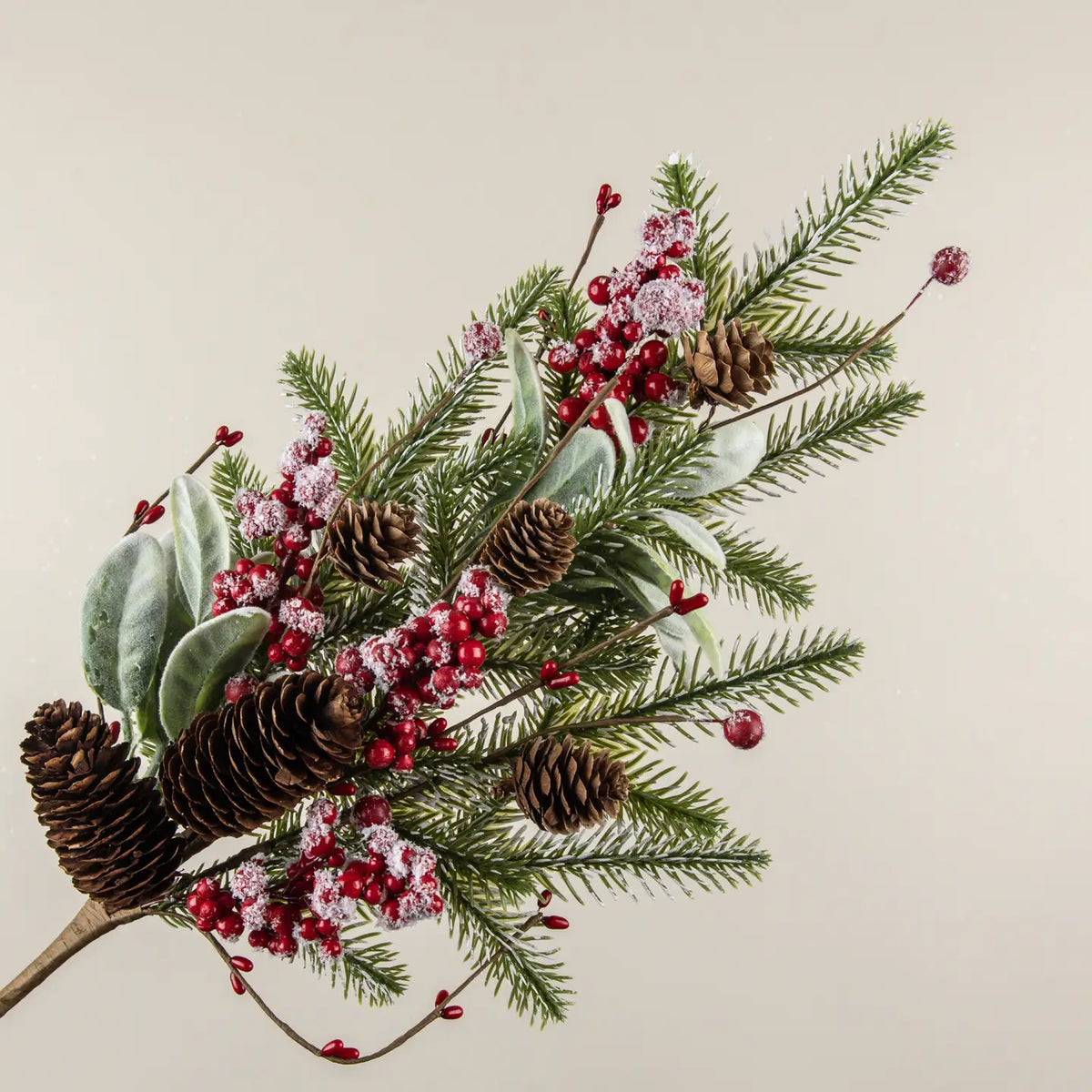 Pine, Lamb's Ear and Berry Faux Floral Pick - 2 Sizes