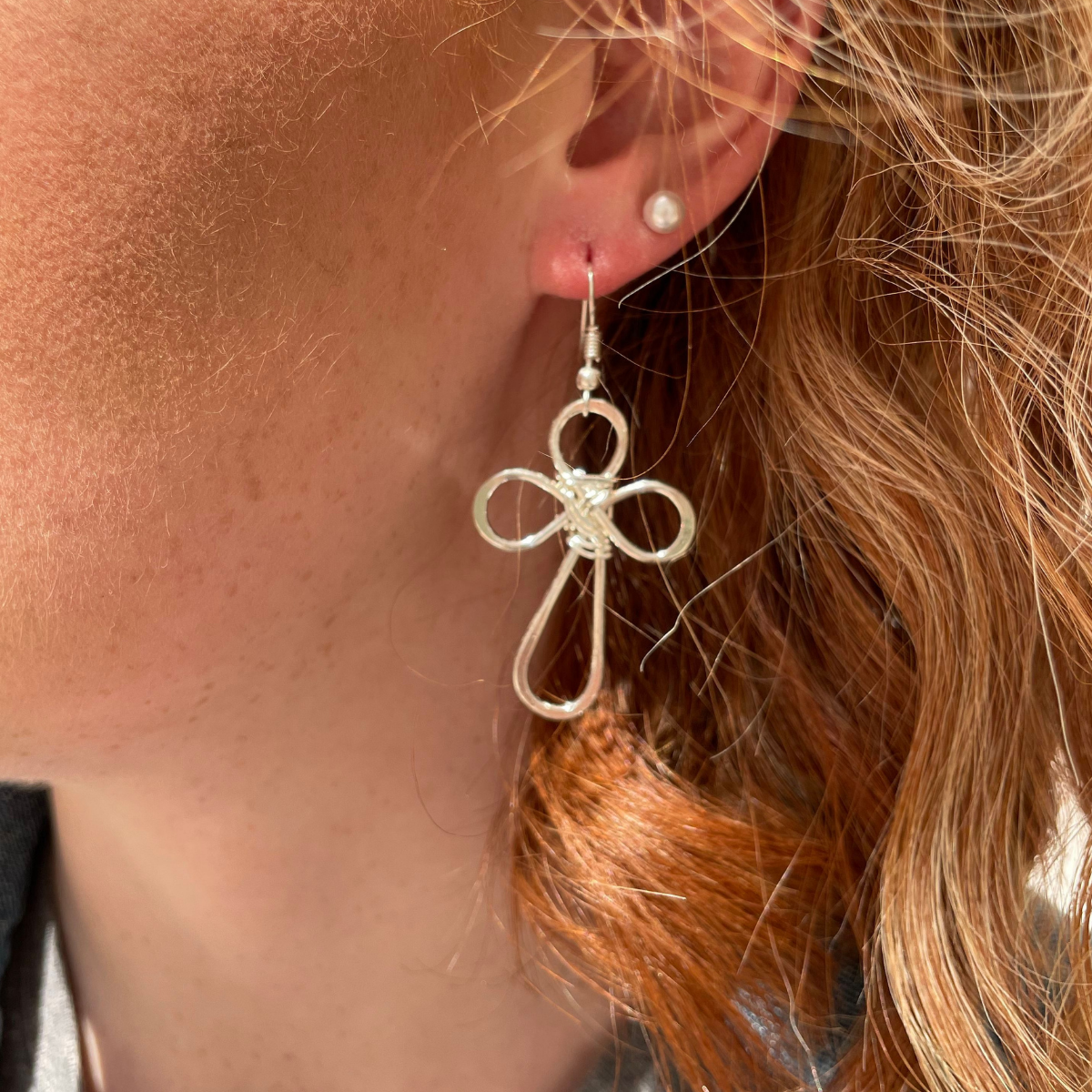 Rounded Cross Silver Plated Earrings
