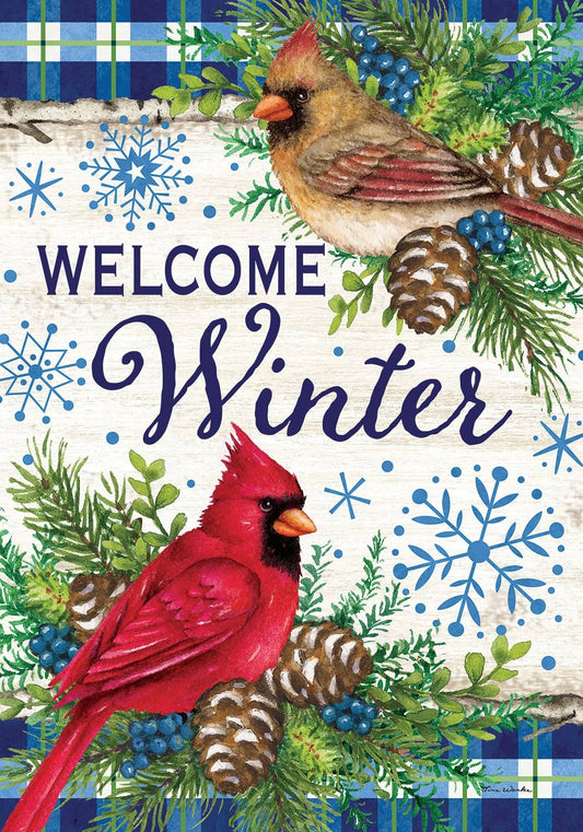 Welcome Winter Cardinals Garden Flag 12" x 18"