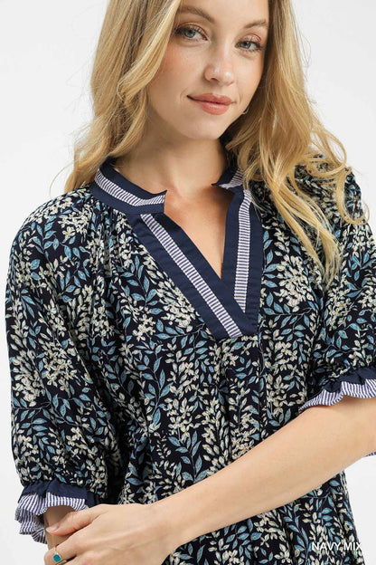 Floral Burst Print V-Neck Top