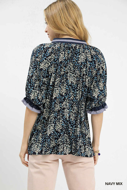 Floral Burst Print V-Neck Top