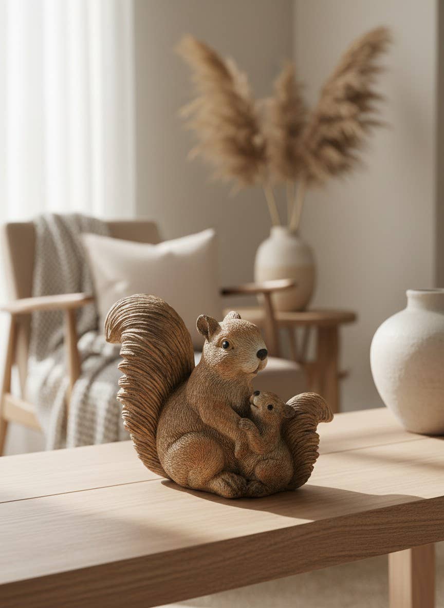 Snuggles Mama and Baby Squirrel Statuary 7 x 6" - Resin