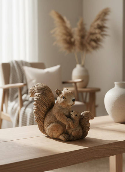 Snuggles Mama and Baby Squirrel Statuary 7 x 6" - Resin