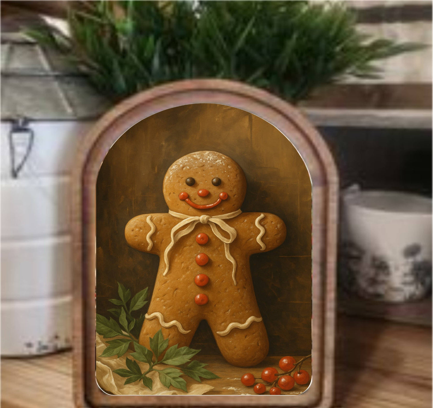 Gingerbread Man Framed Art - Arch Top