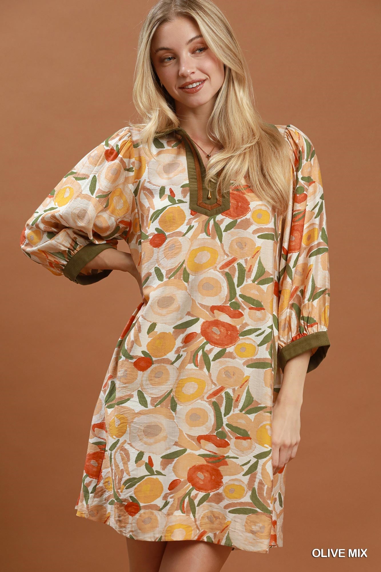 Mixed Floral Contrast Trim Dress