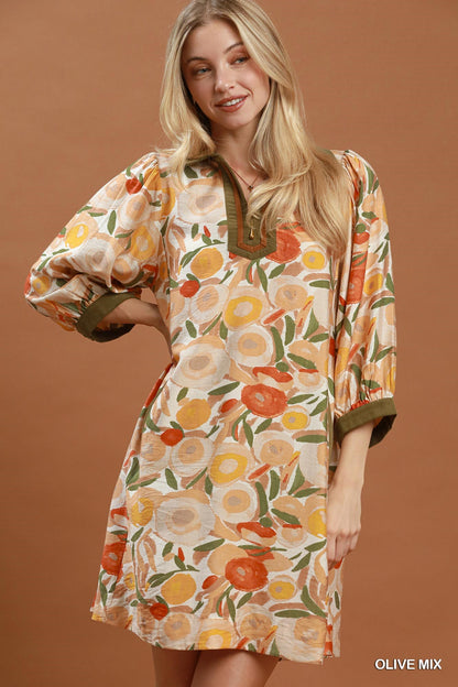 Mixed Floral Contrast Trim Dress