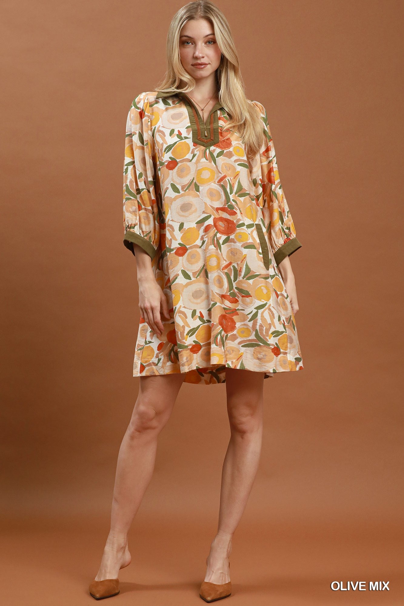 Mixed Floral Contrast Trim Dress