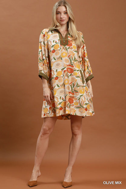Mixed Floral Contrast Trim Dress