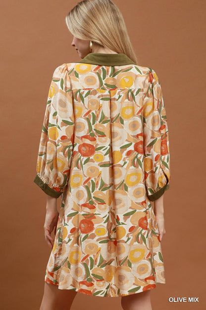 Mixed Floral Contrast Trim Dress