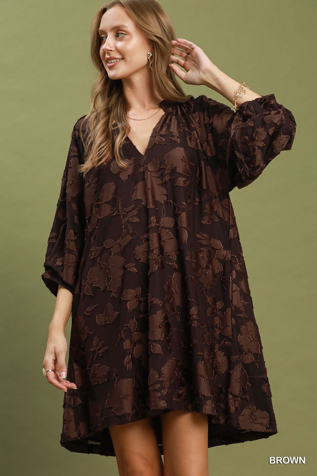 Velvet Floral Textured Babydoll Dress - Color Options