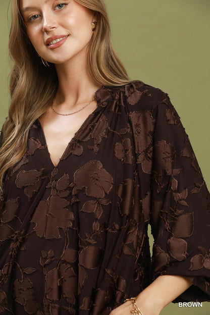 Velvet Floral Textured Babydoll Dress - Color Options