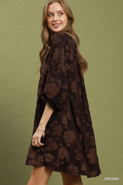 Velvet Floral Textured Babydoll Dress - Color Options