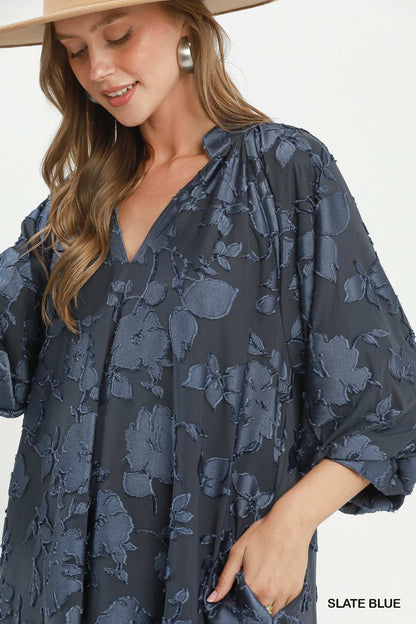 Velvet Floral Textured Babydoll Dress - Color Options