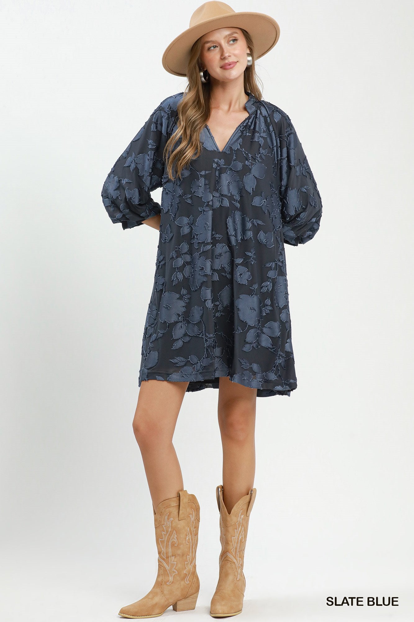 Velvet Floral Textured Babydoll Dress - Color Options