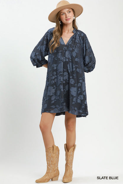 Velvet Floral Textured Babydoll Dress - Color Options
