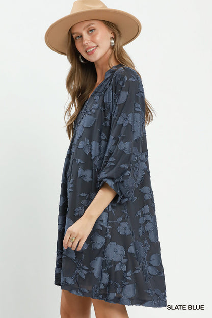 Velvet Floral Textured Babydoll Dress - Color Options