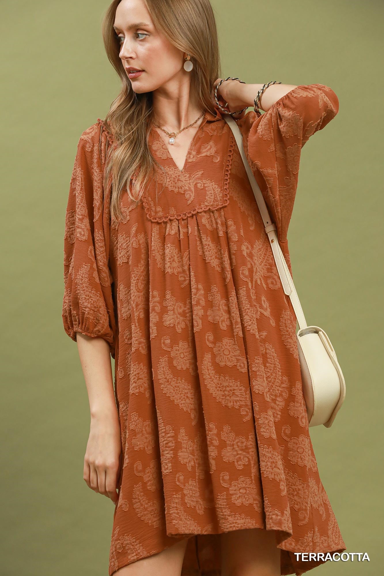 Paisley Print Puff Sleeve Babydoll Dress