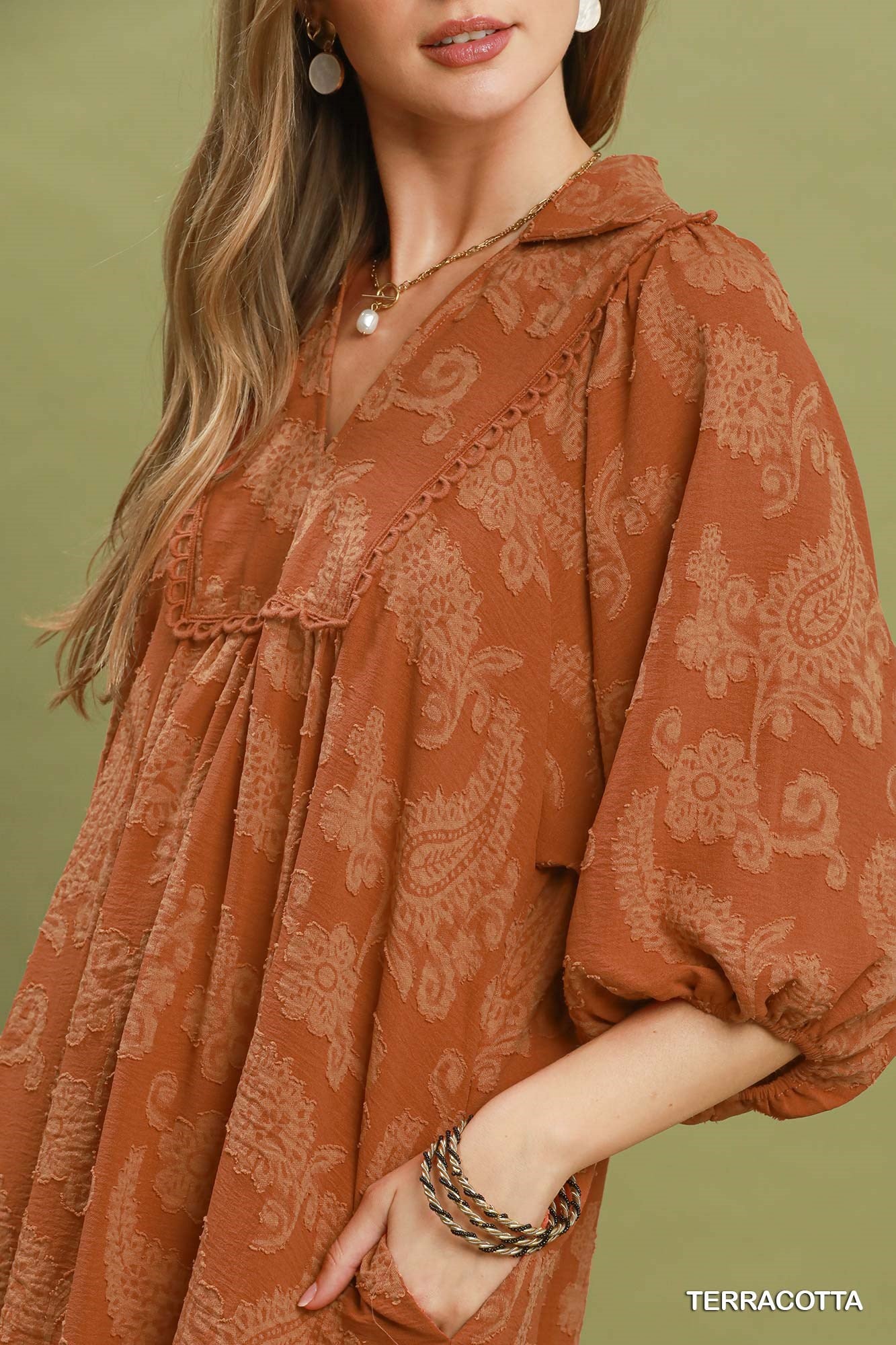 Paisley Print Puff Sleeve Babydoll Dress