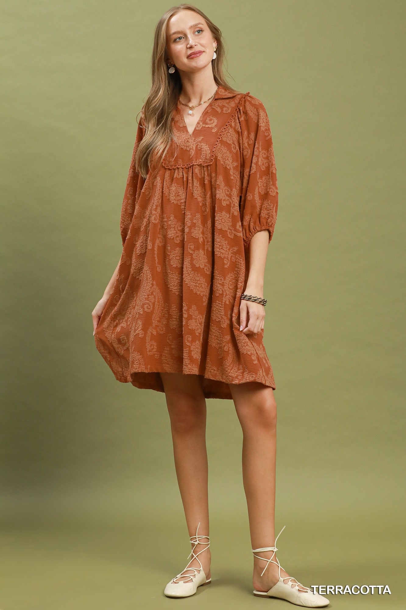 Paisley Print Puff Sleeve Babydoll Dress