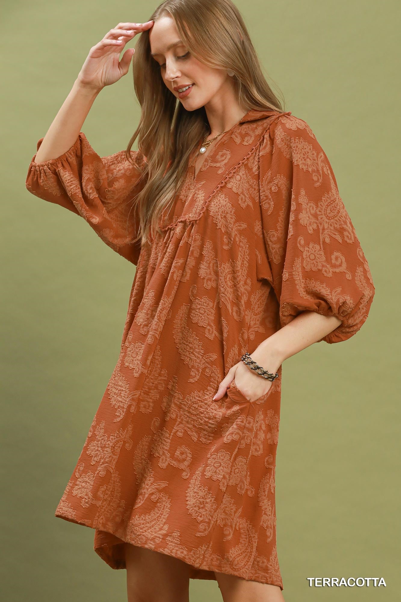 Paisley Print Puff Sleeve Babydoll Dress