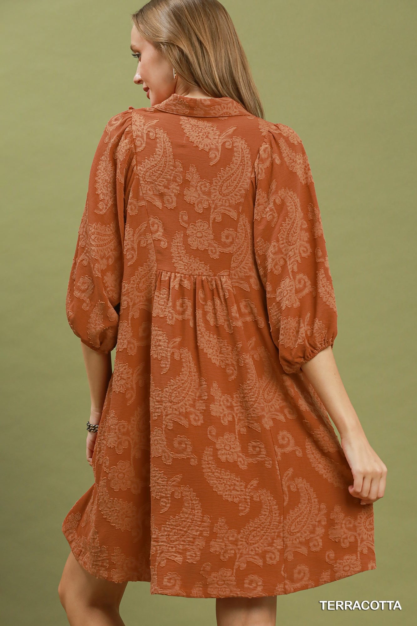 Paisley Print Puff Sleeve Babydoll Dress
