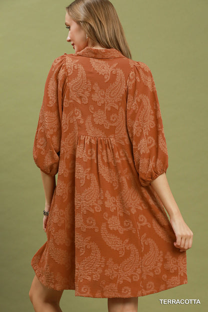 Paisley Print Puff Sleeve Babydoll Dress