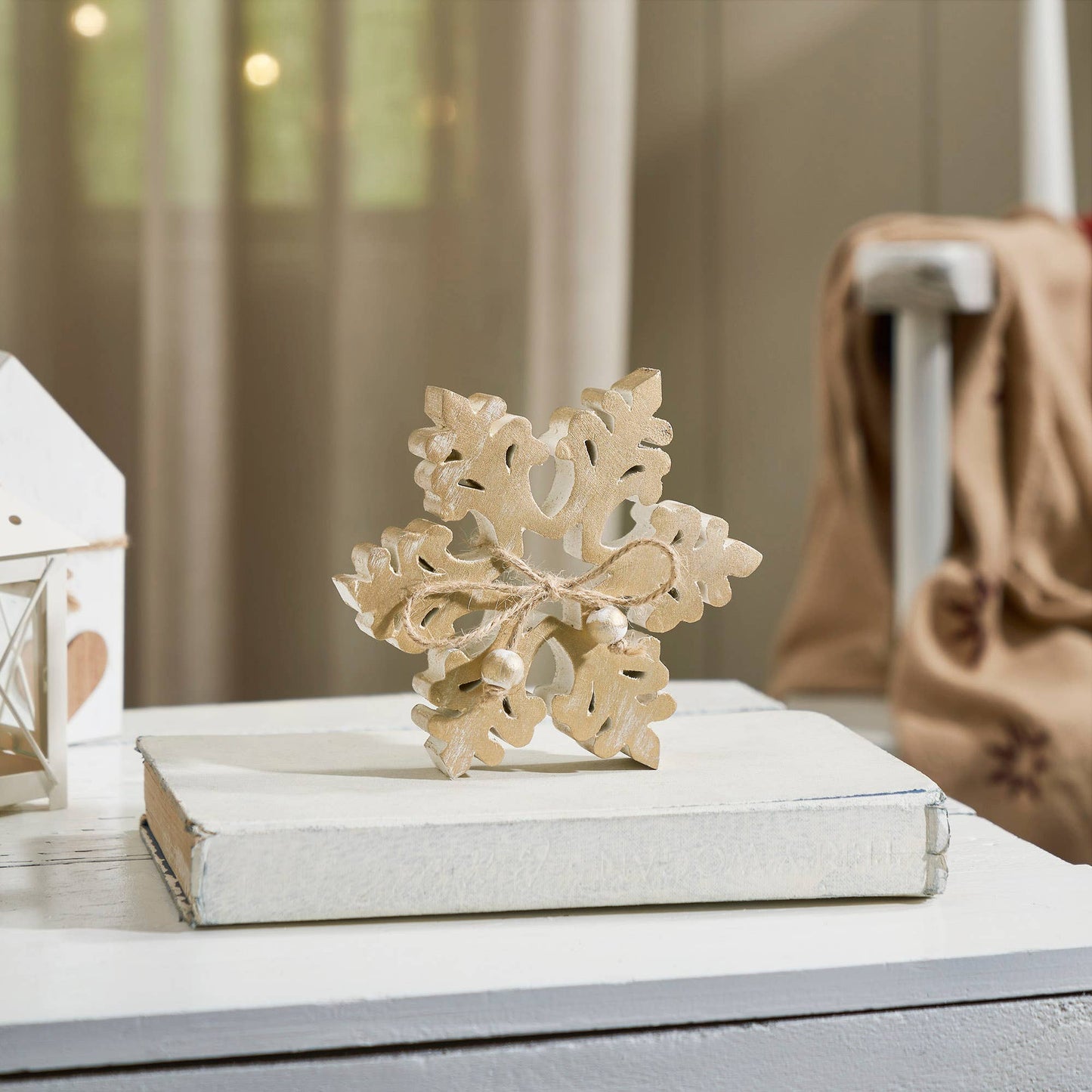 Brushed Gold Wooden Snowflake Christmas/Winter Decor - 2 Size Options