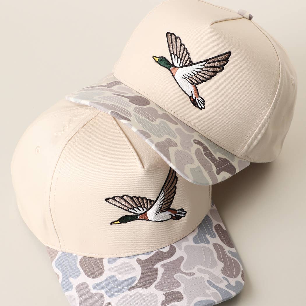 Flying Mallard Duck Embroidered Camo Brim Hat