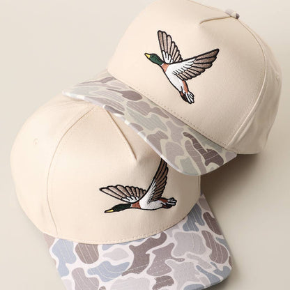 Flying Mallard Duck Embroidered Camo Brim Hat