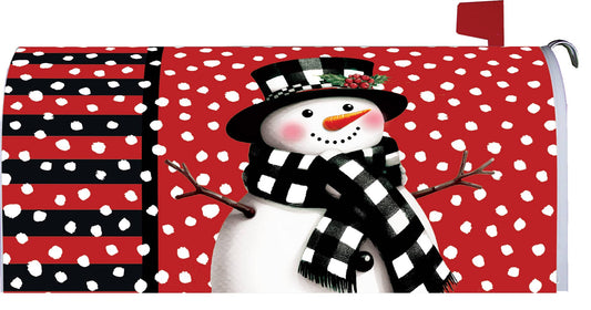 Checkered Snowman Mailbox Cover - Oversized for Large Mailboxes