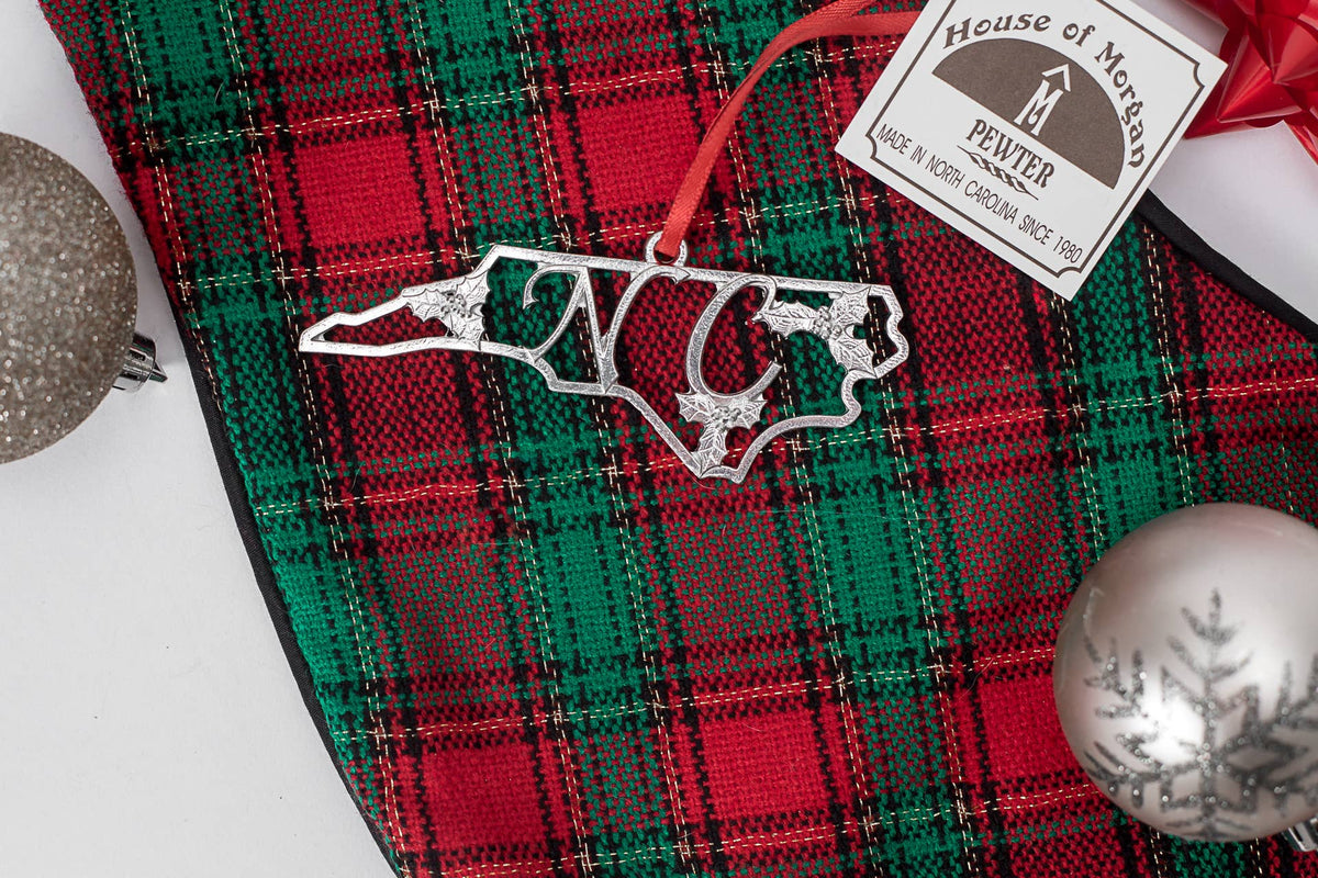 North Carolina Pewter Ornament - NC & Holly