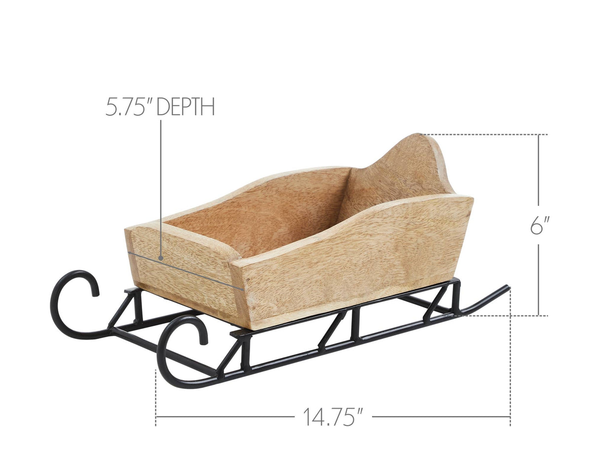Natural Wood Christmas Sleigh Tabletop Decor