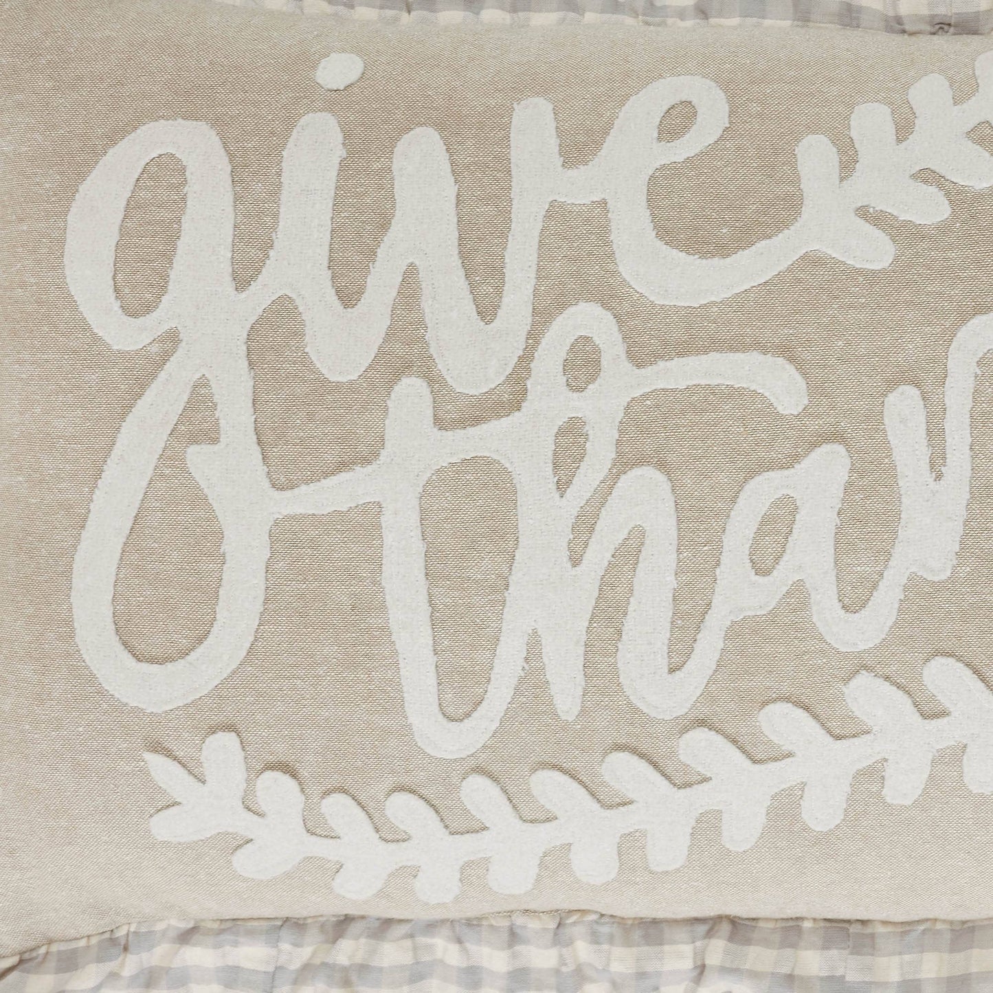 Give Thanks Gingham Ruffled Applique Throw Pillow - 22" x 14"